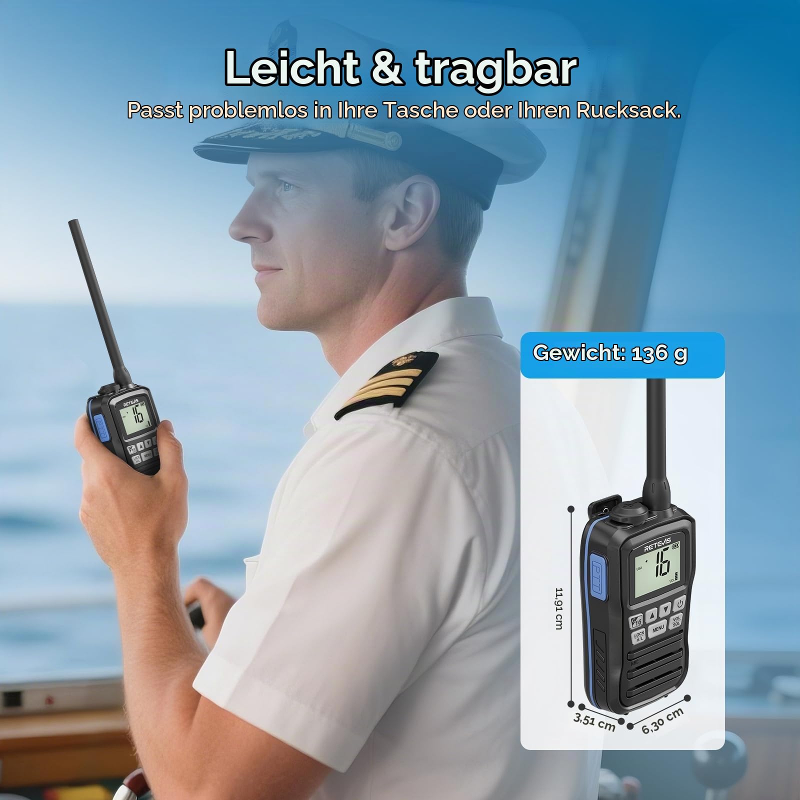 Retevis RM01P Marine Radio, Schwimmende Vibration Marine Walkie Talkie