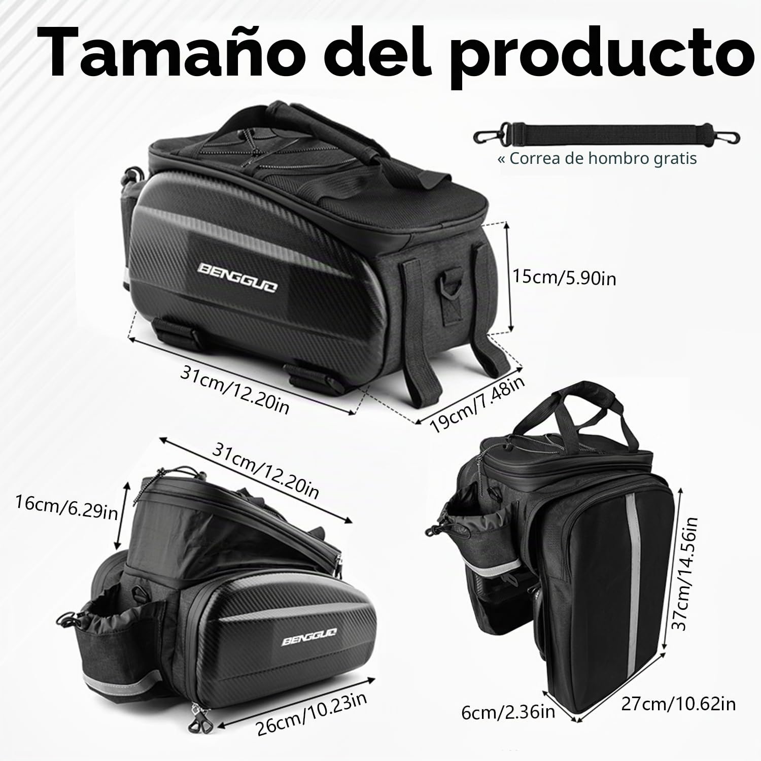 Alforja de bicicleta para portaequipajes, 30 L, escalable, impermeable y reflectante, con correa para el hombro y varios compartimentos, bolsa multifuncional para el asiento trasero para ciclismo