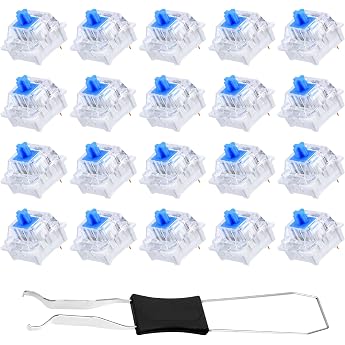 Pack of 20 Transparent Blue Axis Switches with Puller 3 Pin Keyboard Dustproof switches for mechanical keyboard - well suited for gaming keyboard and PC accessories - reliable and durable