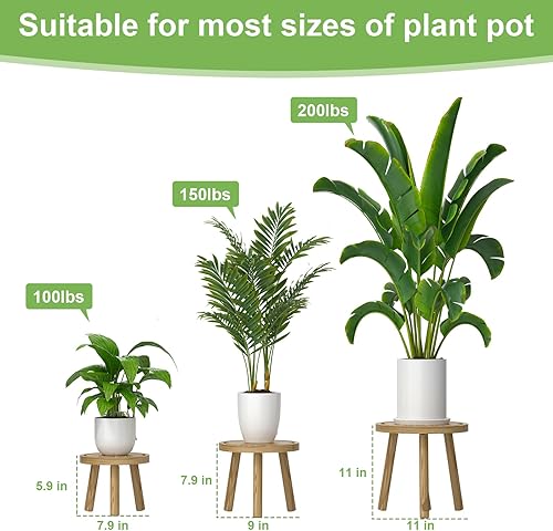 Miniatura 2 de Paquete de 3 soportes para plantas de madera para interiores, soporte individual para macetas de 6-12 pulgadas, taburete de plantas de estilo