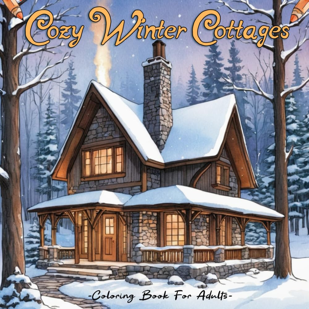 Cozy Winter Cottages Coloring Book for Adults: 50 Beautiful Countryside Scenes to Color for Calm and Stress Relief