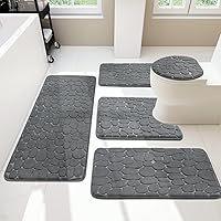 Vista 13 de YIHOUSE Juego de Alfombras de Baño de 2 Piezas Gris Oscuro, Juegos de Alfombras de Baño de Espuma Viscoelástica, Alfombras de Baño Antideslizantes