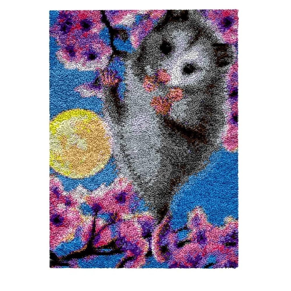 Latch Hook Kit for Adults & Kids, Complete DIY Rug Making Craft Kits with Yarn & Canvas and Crochet Needle, Adult Craft Kits for Women, Relaxing Home Art Project, Split Raccoon Pattern 50x38cm — image 1