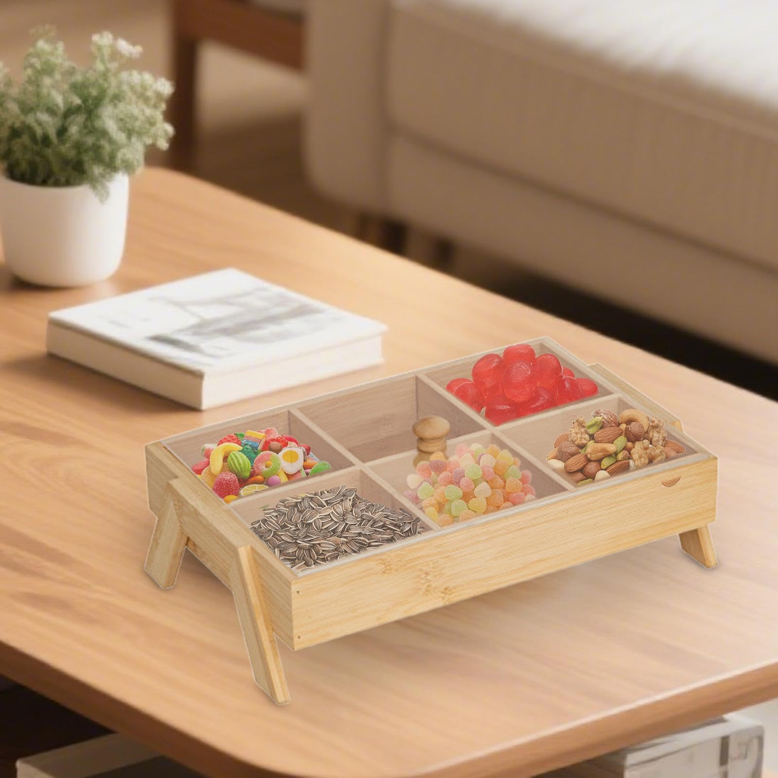 Plateau de service – Plateau alimentaire polyvalent pour collations, desserts, fruits, légumes – Design à 6 sections – Parfait pour le salon et les fêtes