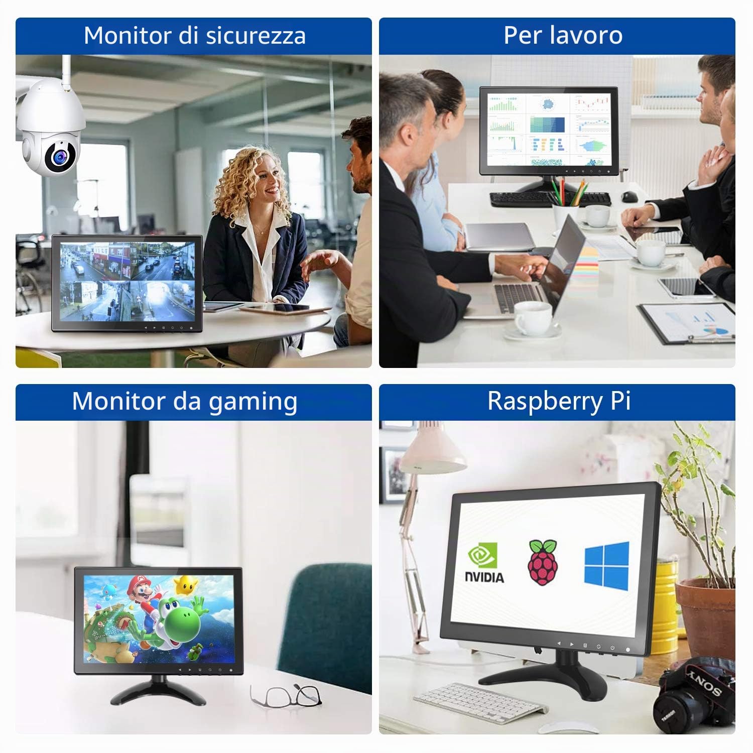 Monitor CCTV IPS LCD HDMI 10,1 Pollici Ampio Angolo di Visuale con AV/VGA/HDMI/BNC/AUX/porte Audio Integrato, Per la Sicurezza della Casa, Telecamera CCTV IP, Schermo del PC