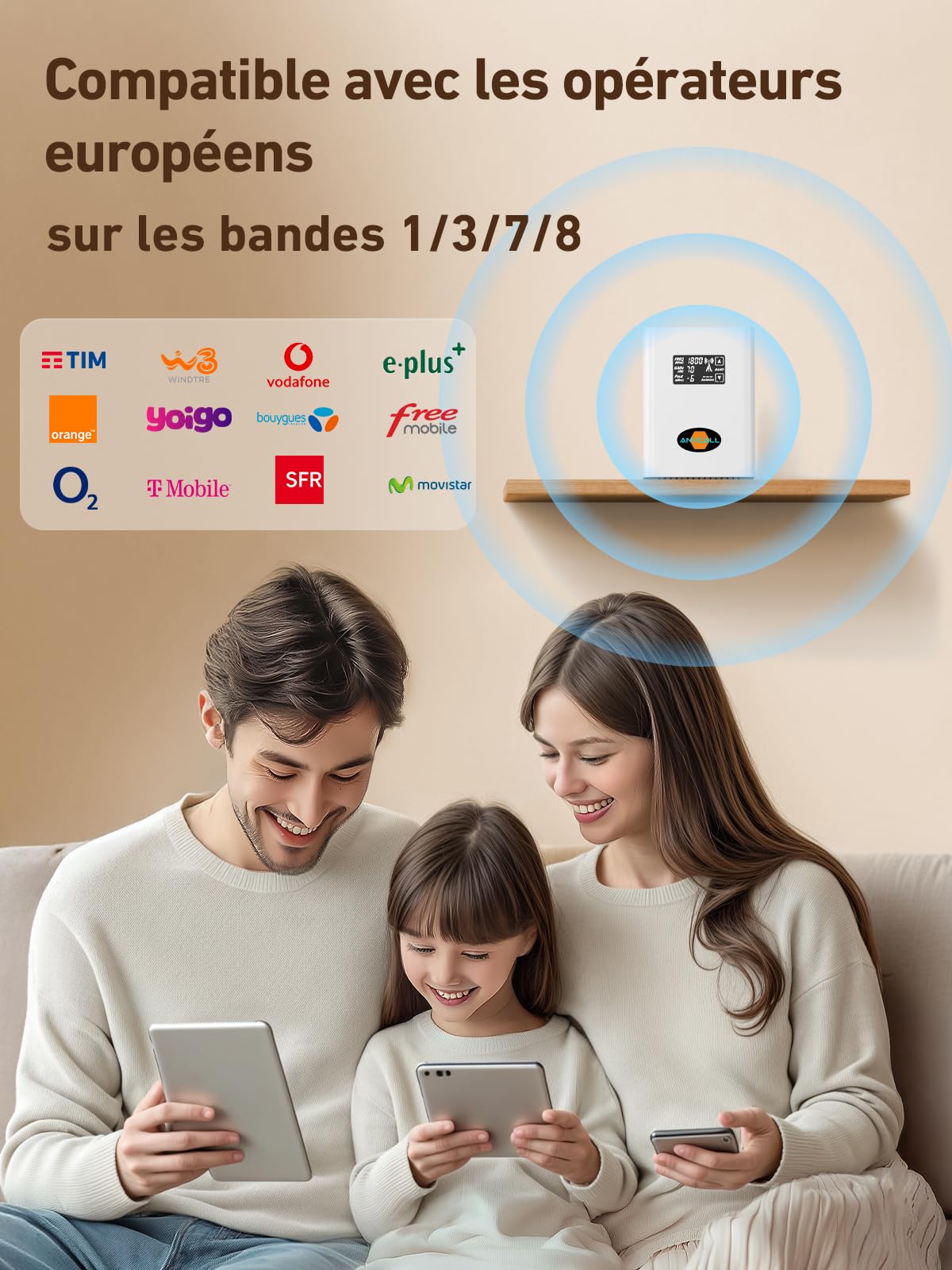 Amplificateur 5G 4G LTE 3G GSM sur la Bande 1, 3, 7 et 8 pour la Maison, pour Orange SFR Free Bouygues Télécom et Plus, Amplificateur Reseau Mobile avec Antenne Omnidirectionnelle