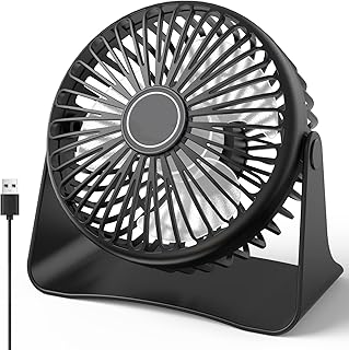 Galros Portable Desk Fan, USB Powered Table Fan with 360° Rotation Personal Desktop Fan with 3 Speeds Strong Airflow & Quiet Operation Cooling Fan for Office Home Bedroom Black