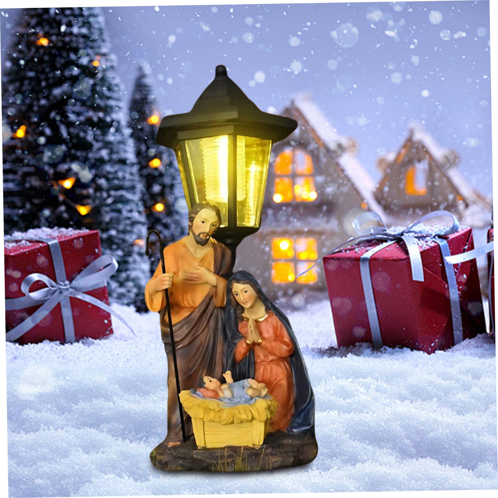 Luci solari da Giardino per presepe, luci Natalizie in Resina per Decorazioni Natalizie religiose, Statue cattoliche in Resina per Decorazioni da Giardino