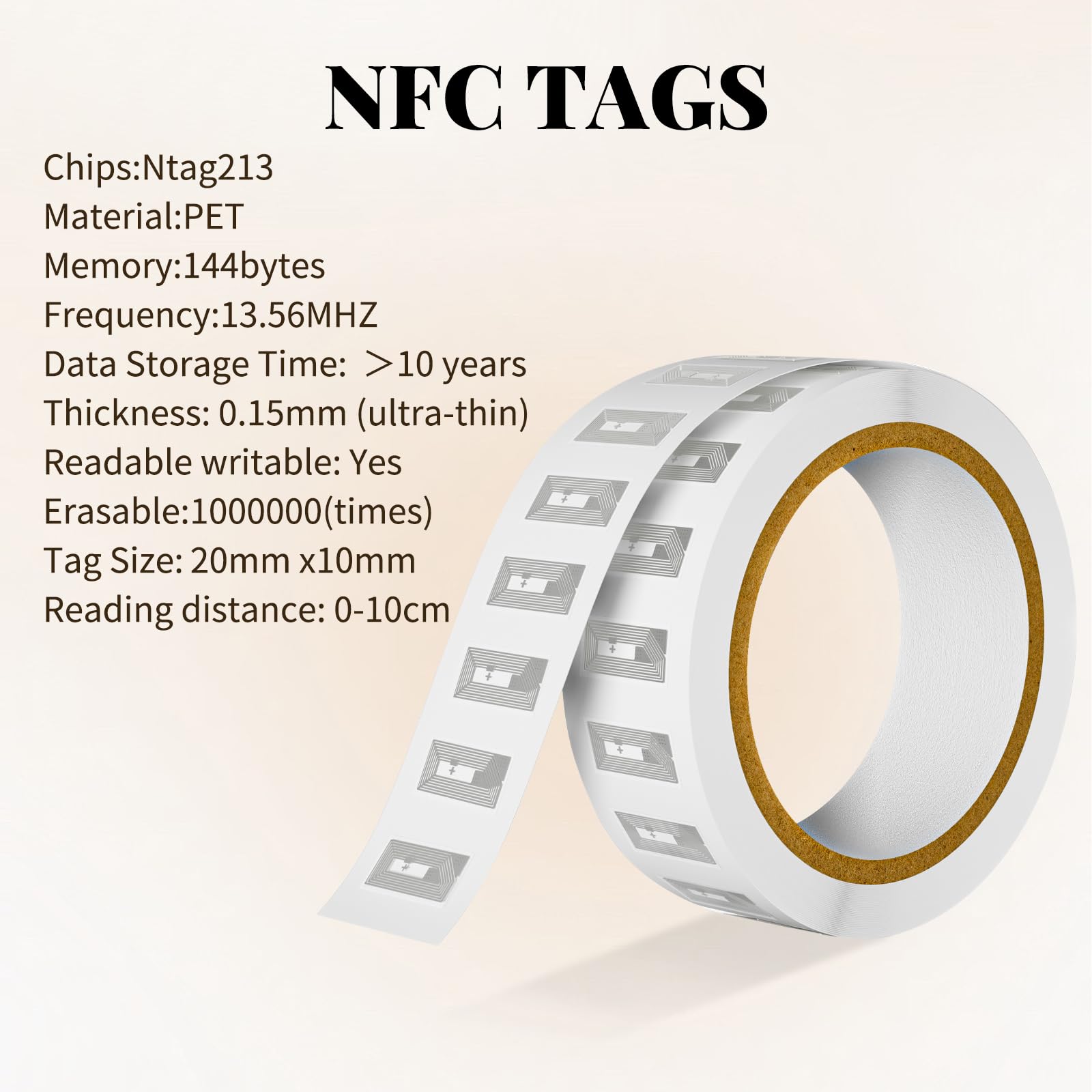 100 etichette adesive NFC con chip originale NTAG213 da 13,56 MHz, etichette NFC trasparenti, impermeabili, adesivi NFC Ntag213, memoria a 144 byte, compatibili con tutti gli smartphone e i