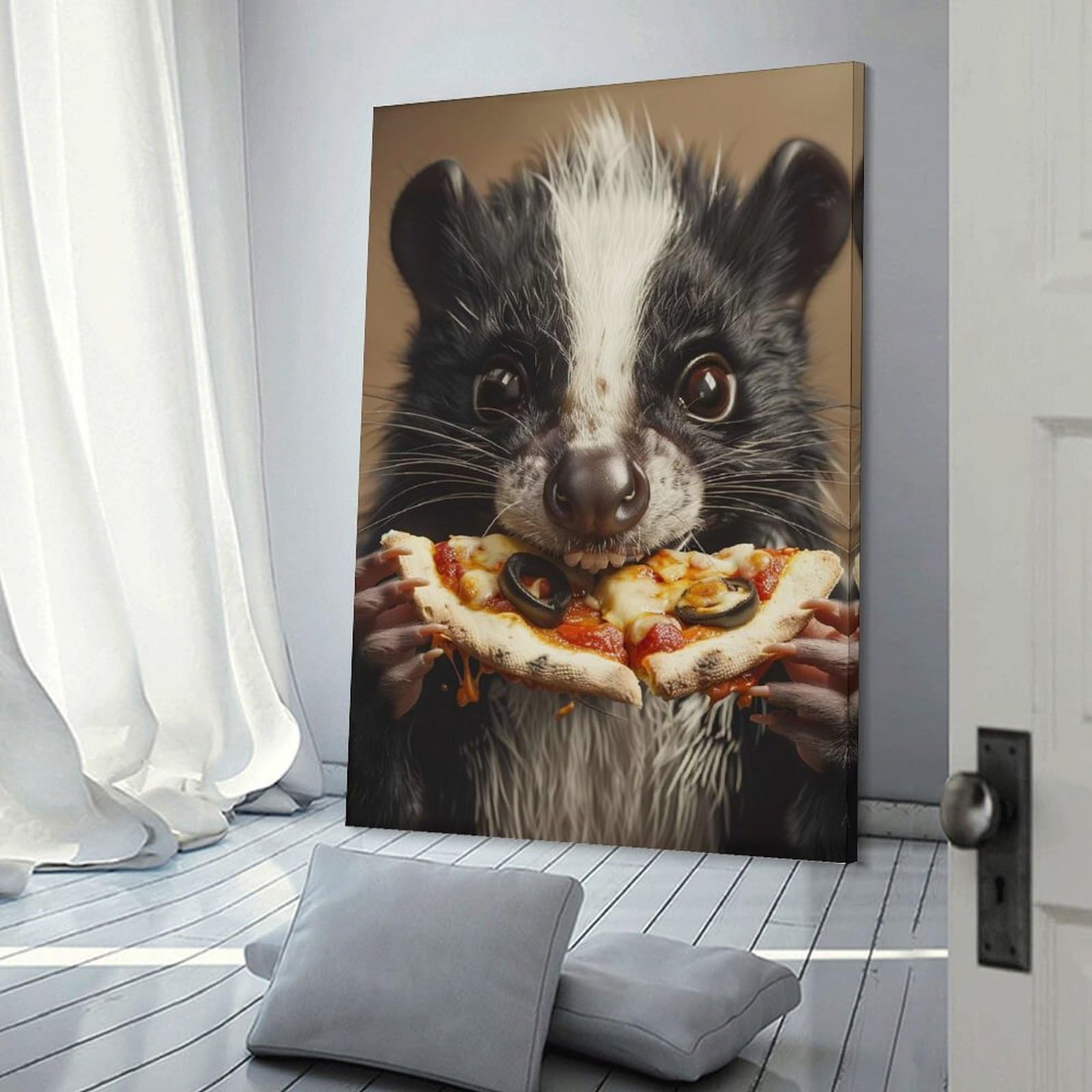 Junmoney Skunk Pizza Canvas Wall Decor 20x30inch(50x75cm), for Workspace Walls, Study Corners Or Bedrooms, Decorative Artwork for Productive Spaces