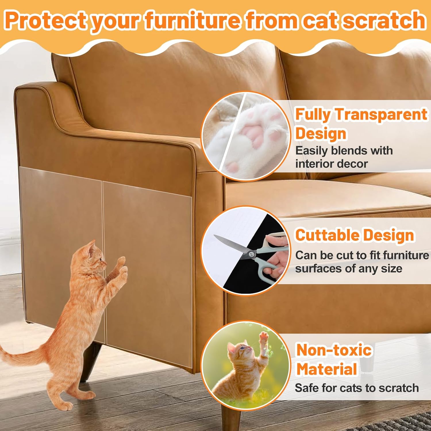Acostop Cat Scratch Furniture Protector - Specially Designed for Leather Furniture, Easy to Remove Anti-Scratch Couch Protector from Cat, No Pins, 8 Pack - Image 6