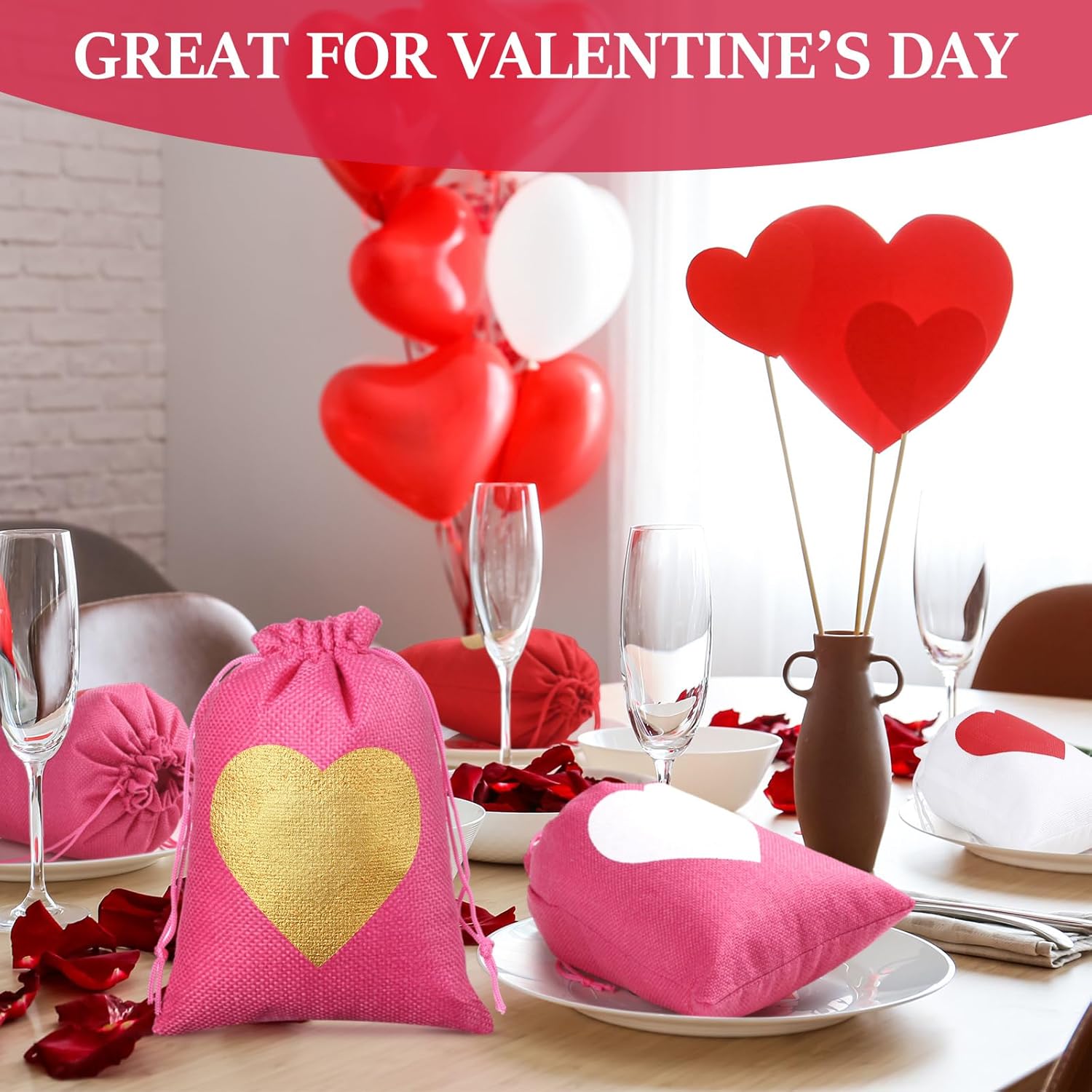 36 Pcs Valentine's Day Burlap Gift Bags with Drawstring Heart Burlap Bags Mini Valentines Present Pouch for Wedding Baby Shower Party Favors DIY Craft(Classic Colors,7 x 9 Inch) - Image 5