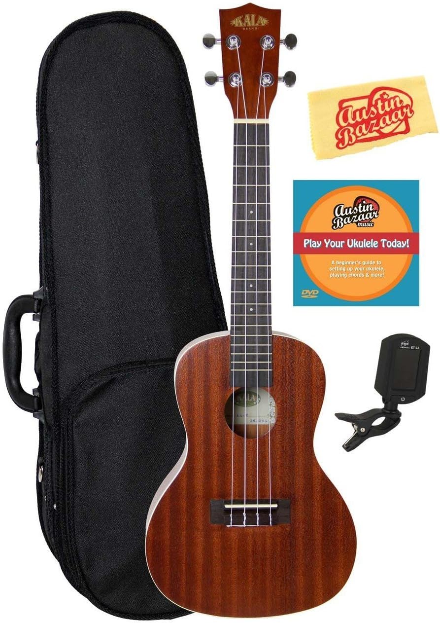 Kala KA-C Mahogany Concert Ukulele Bundle with Hard Case, Clip-On Tuner, Austin Bazaar Instructional DVD, and Polishing Cloth