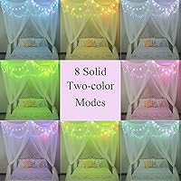 Vista 5 de Obrecis - Dosel de cama blanco con luces de estrella para niñas, cortinas de cama de princesa de 8 esquinas con 100 luces LED en forma de estrella