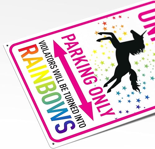 Miniatura 2 de Letrero de unicornio con texto en inglés "Parking Only", regalo divertido para decoración de pared de dormitorio de niñas, 8 x 12 pulgadas, letrero