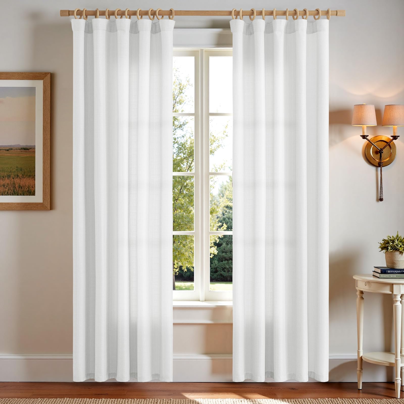 Cortinas de cinta fruncida TOPICK blancas, acabado rústico de alta calidad (140x225 cm)