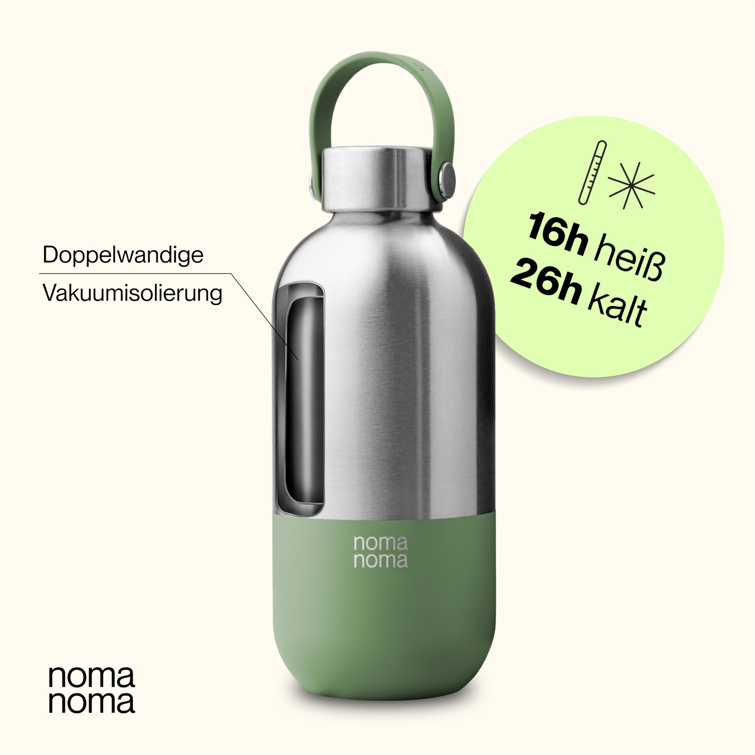 Trinkflasche Edelstahl Kohlensäure geeignet - Thermosflasche 1l, 750ml, 500ml - auslaufsicher, BPA-frei & klimaneutral (1l Smoothie Green)