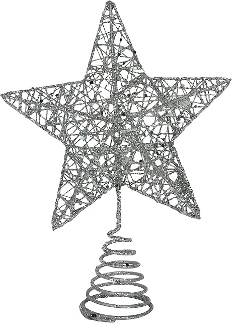 Gisela Graham Silver Colour Glitter Mesh Tree Top Star - 20cm, One Size, JNS_435244
