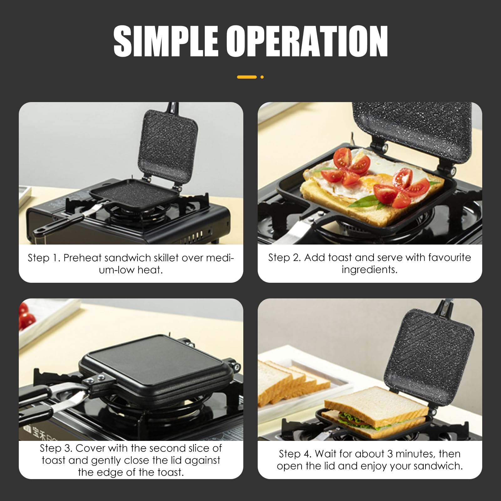 Doppelseitiger Sandwichtoaster, 34.5 cm Aluminium Sandwich Toaster | mit Antihaft und Hitzebeständigen Griffe für Grill und Gas, Frühstück, Camping und Outdoor