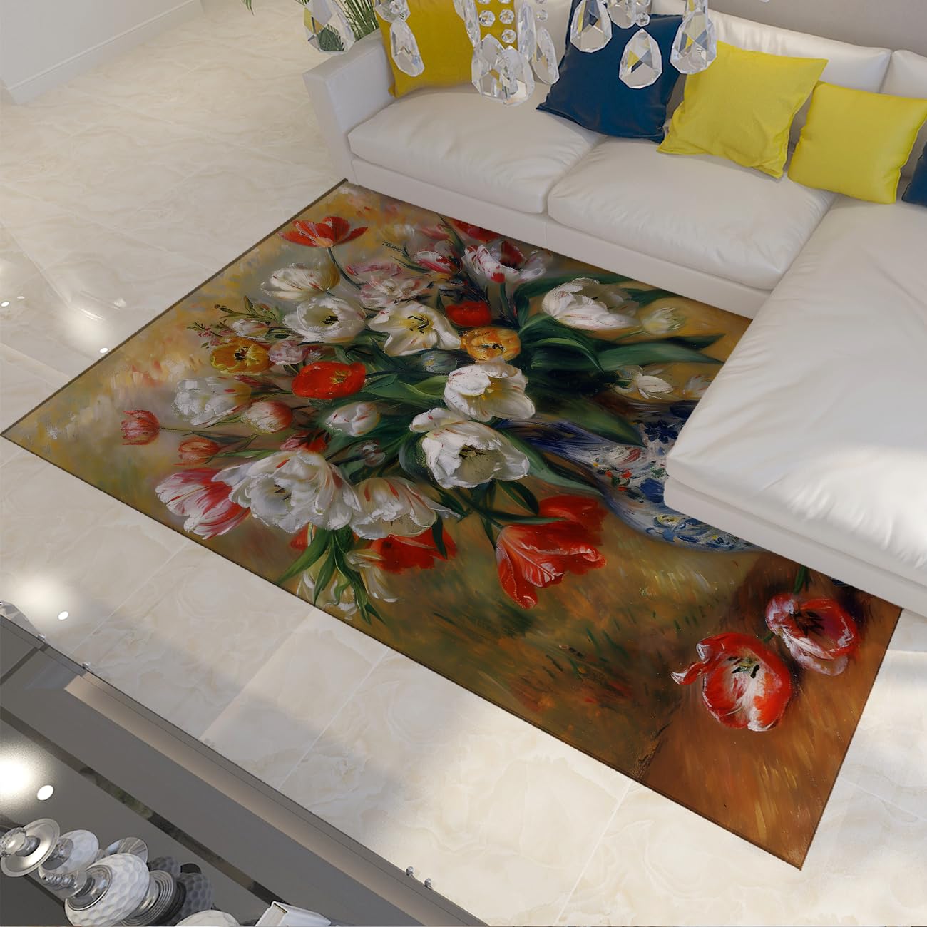 Tapis Lavable Grand Format Oriental Fleuri Vintage Anti-glisse pour Cuisine