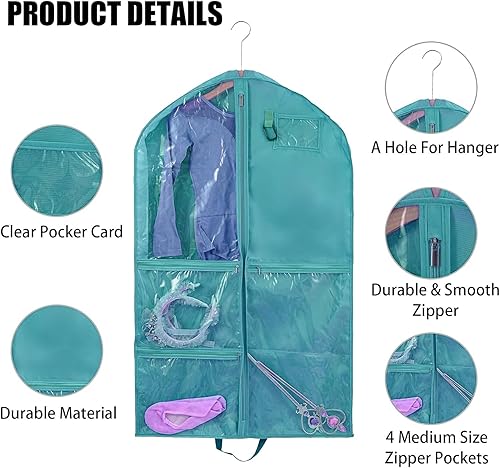 Vista 43 de Paquete de 2 bolsas de ropa para colgar ropa de viaje, bolsa de baile de 40 pulgadas, bolsas de ropa de baile para bailarines, artículos esenciales