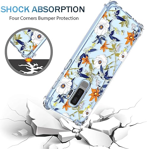 Miniatura 5 de Funda para Galaxy S9 Plus Samsung S9 Plus transparente con patrón de flores de poliuretano termoplástico suave, a prueba de golpes, antiarañazos,