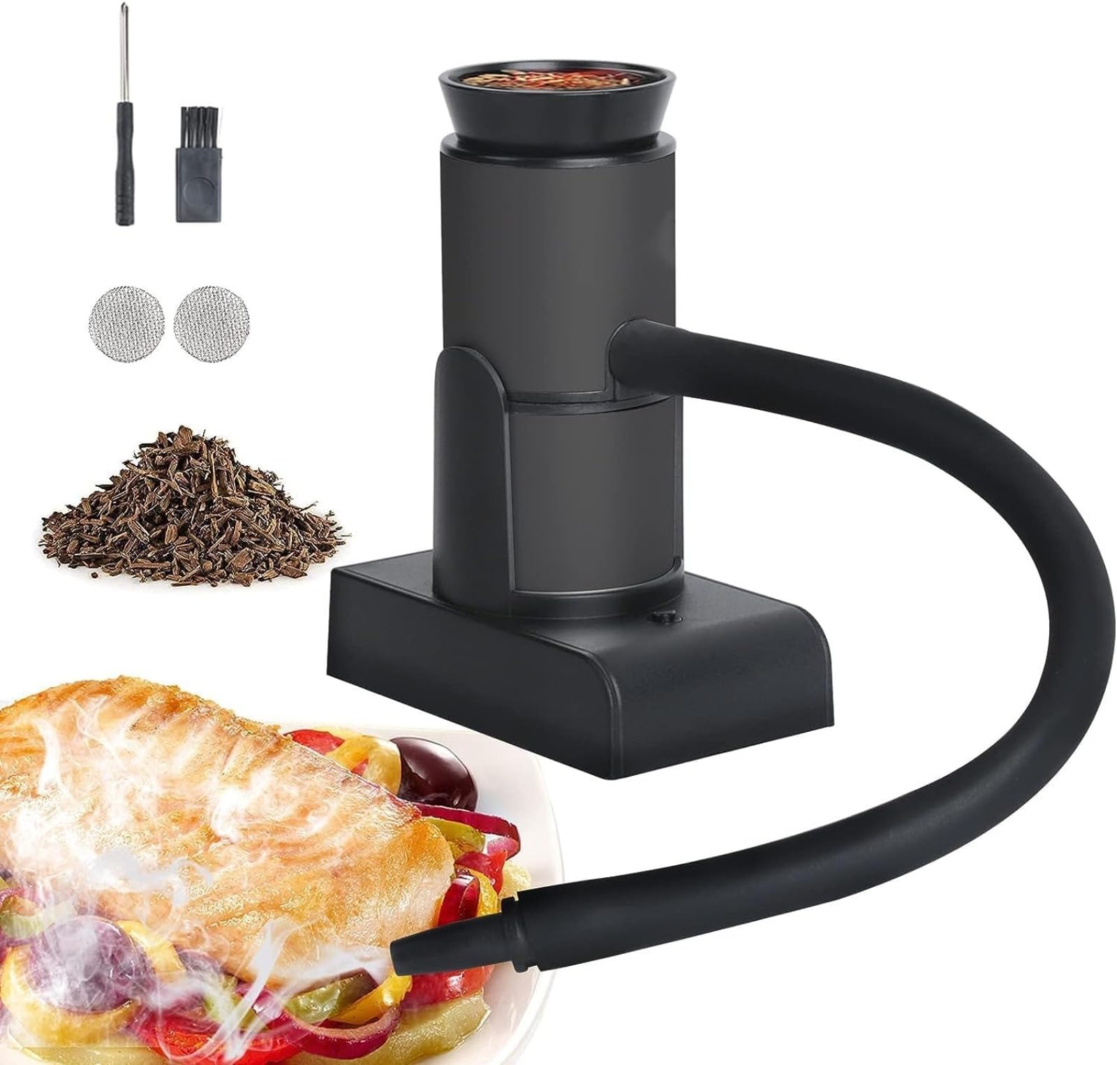 Mini affumicatore portatile per alimenti, con trucioli di legno naturale, funzionamento a batteria, per campeggio, barbecue, formaggio, carne, pesce, dessert