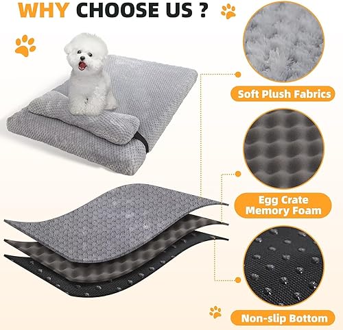 Miniatura 2 de huraty Cama ortopédica para perros con almohada de cojín, tapete de cama de felpa suave para mascotas, parte inferior antideslizante, colchón
