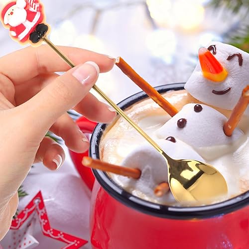 Miniatura 6 de Juego de 4 cucharas de café de Navidad, sopa de helado, cuchara de revolver, cucharas de postre de azúcar, cucharaditas de mezcla, vajilla de