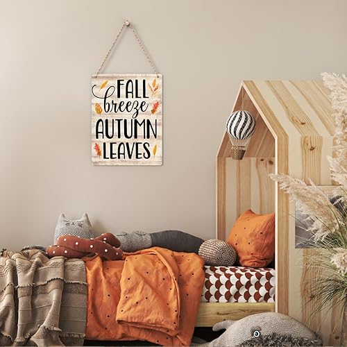 Miniatura 6 de Letrero de madera retro de otoño para decoración de otoño de cosecha de calabaza, letreros de madera rústicos para colgar en el hogar, arte de pared