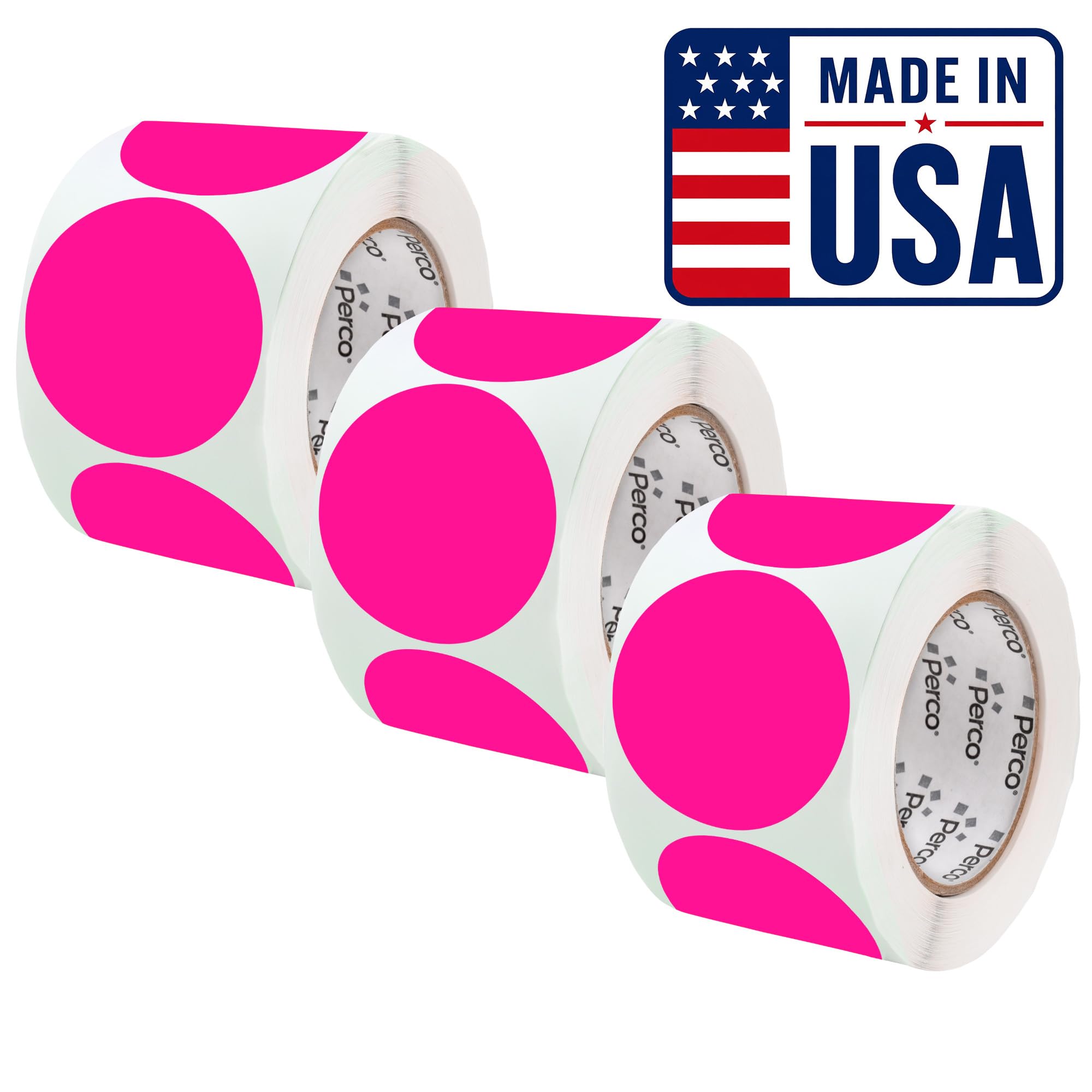 Perco Neon Pink Perforated Round Circle Dot Sticker 4-Inch Labels — 3 Rolls, 1,200 Stickers - Promo, Event &amp; Gift Display Labels, High Visibility Signage - Made in USA