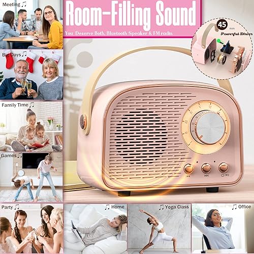 Miniatura 3 de SpringFlora Altavoz Bluetooth retro bonito mini altavoz con radio FM altavoz inalámbrico portátil con TWS para el hogar y viajes al aire libre