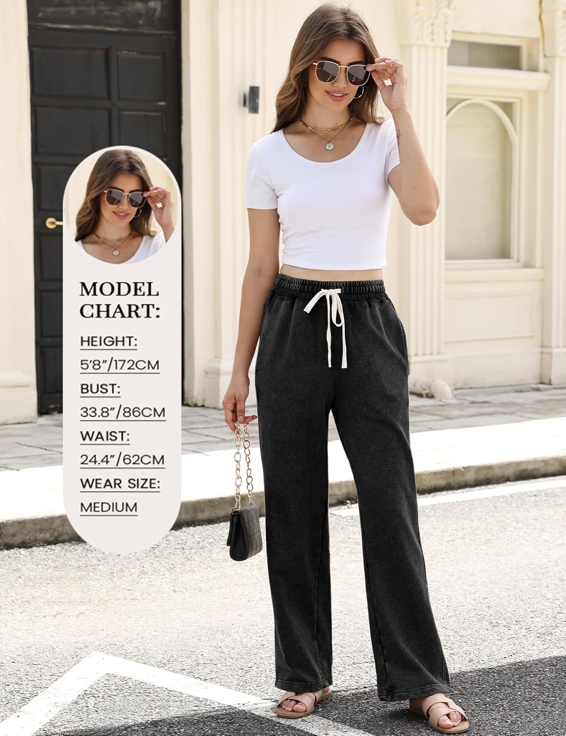 Gihuo Womens Baggy Sweatpants Wide Leg Palazzo Pants Acid Wash Cotton Pants Drawstring Athletic Jogger with Pockets - Image 6