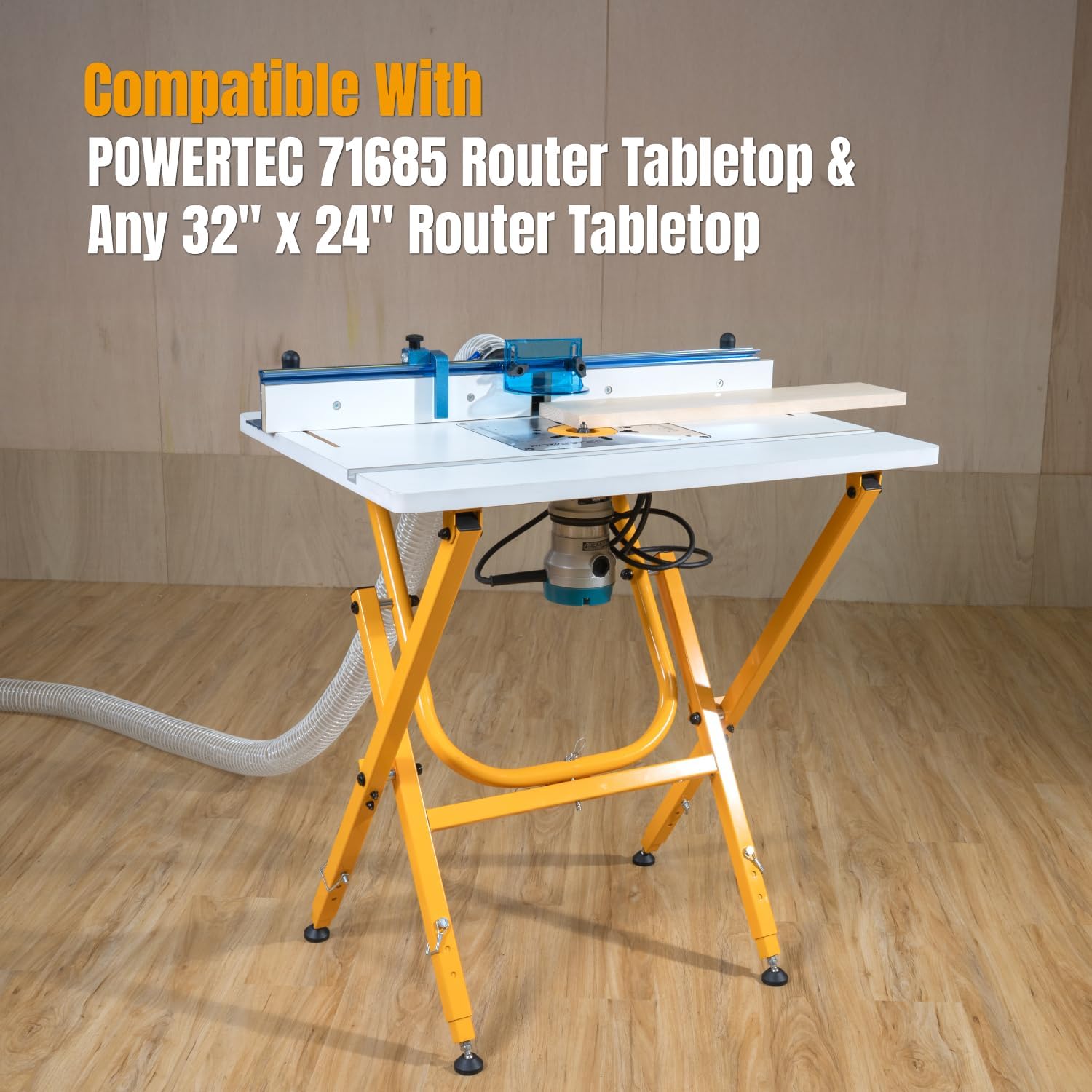 POWERTEC Folding Work Stand for Router Tabletop - Adjustable Height 32.7" to 35", Heavy Duty Steel, Portable Workbench Stand (UT1010)