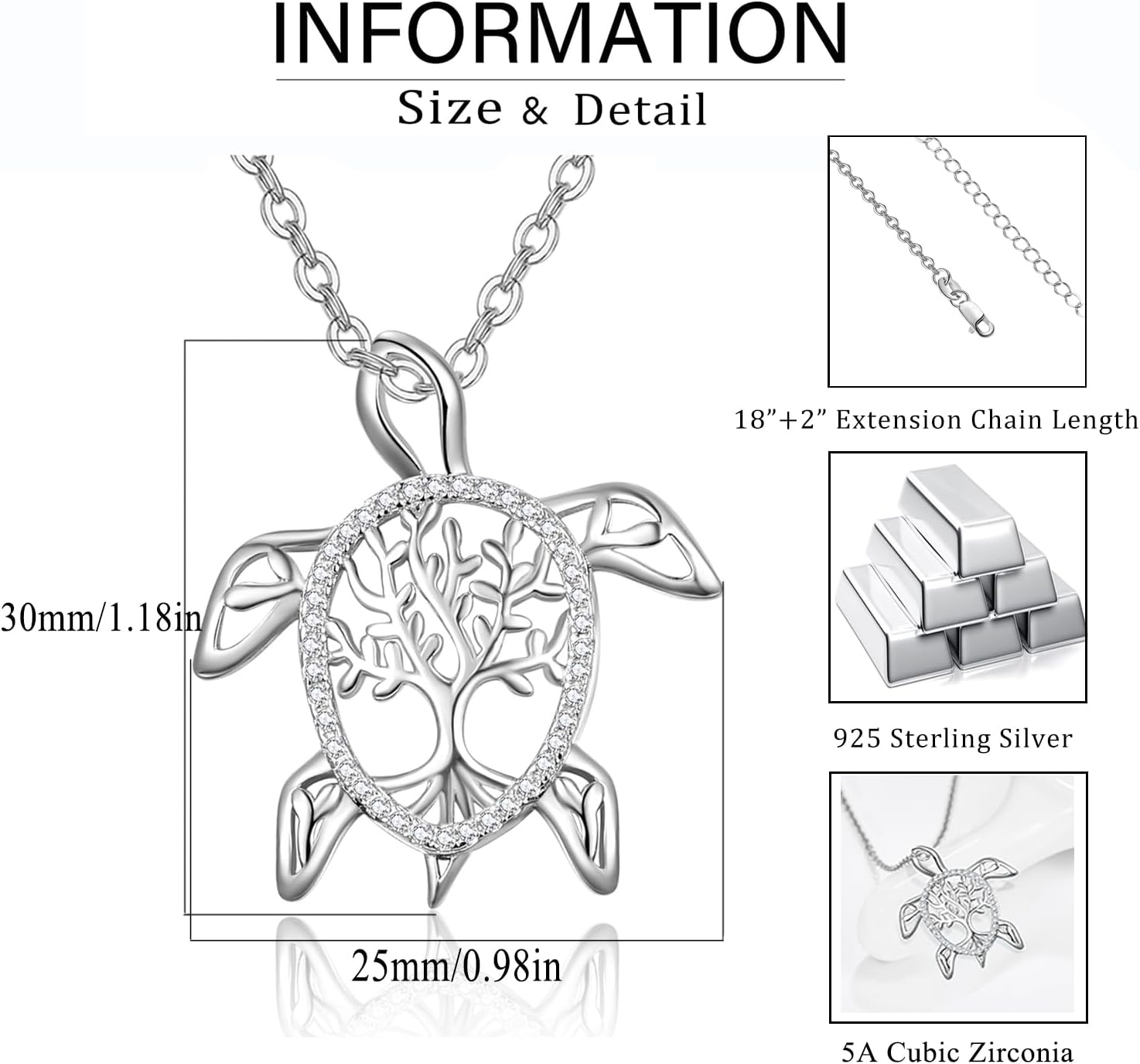 Dreamboat Turtle Necklace 925 Sterling Silver Tree of Life Sea Turtle Pendant Necklaces Tortoise Jewelry Birthday Party Gifts for Women - Image 6