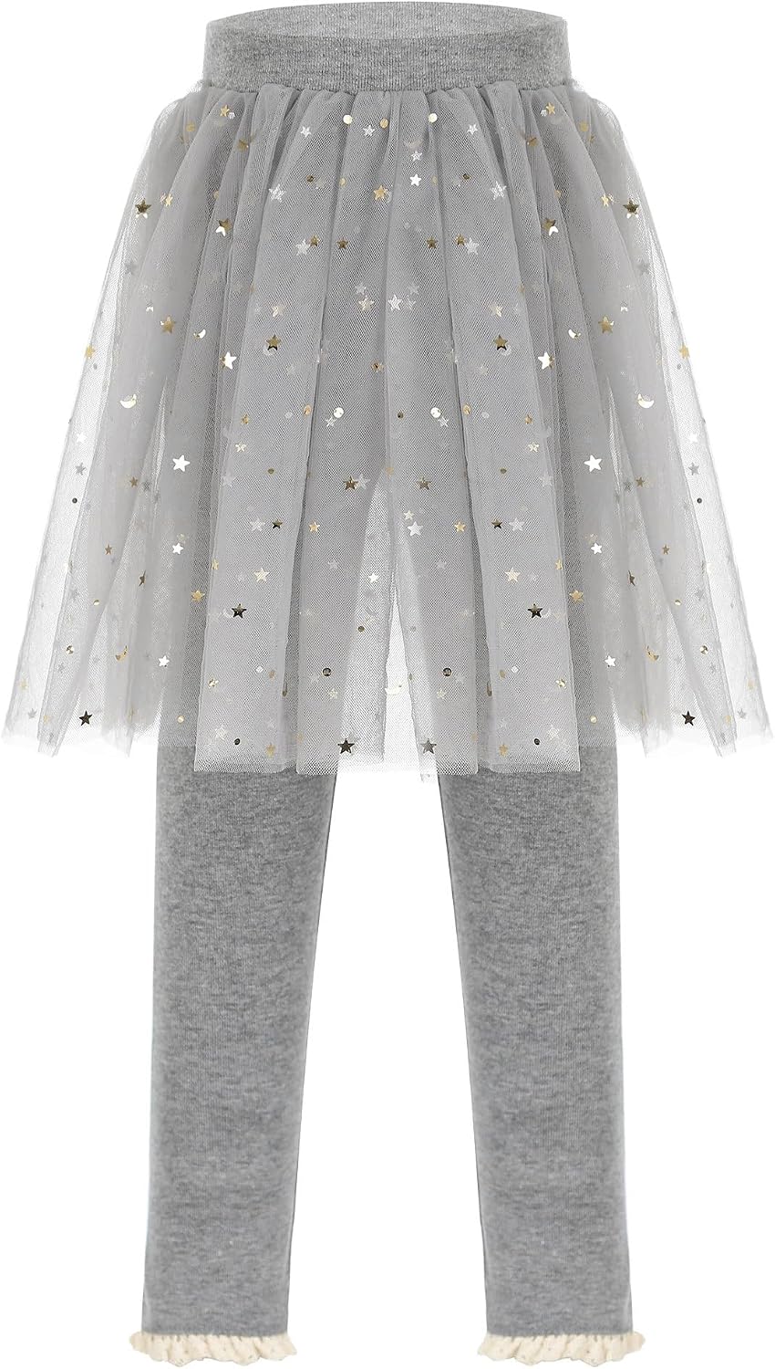 iiniim Little Girls Footless Leggings with Tutu Twinkle Star Skirt Toddler Stretchy Cotton Pantskirt Tights