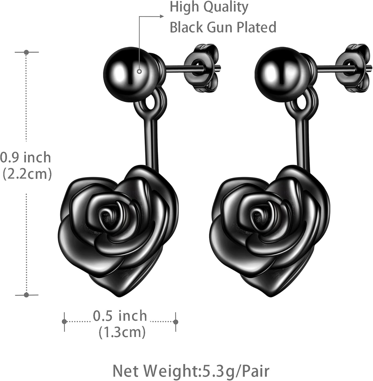 beautlace Rose Heart Necklaces/Stud Earrings Silver/Black Gun Plated Flower Love Heart Pendant/Earring Elegant Jewelry Gifts for Women - Image 6