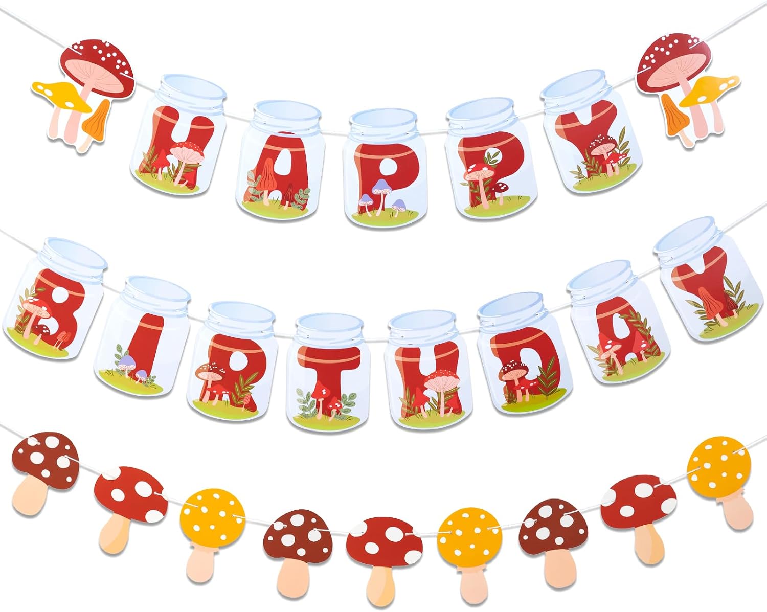 Amazon.com: SUNBEAUTY Mushroom Birthday Banner - Mushroom &amp; Fairy Party ...