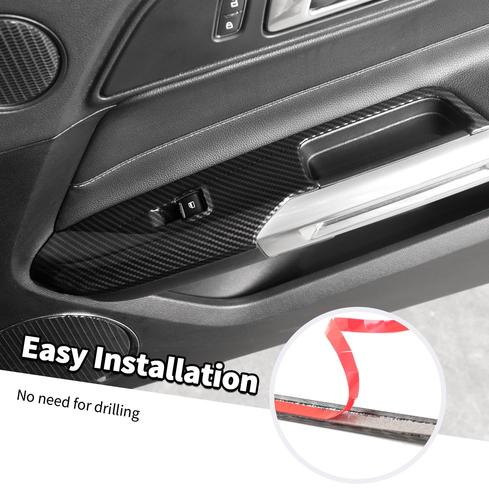 Jimen Ajuste para Ford Mustang 2015-2024, 2 piezas de cubierta de panel de interruptor de elevación de ventana de coche (fibra de carbono)