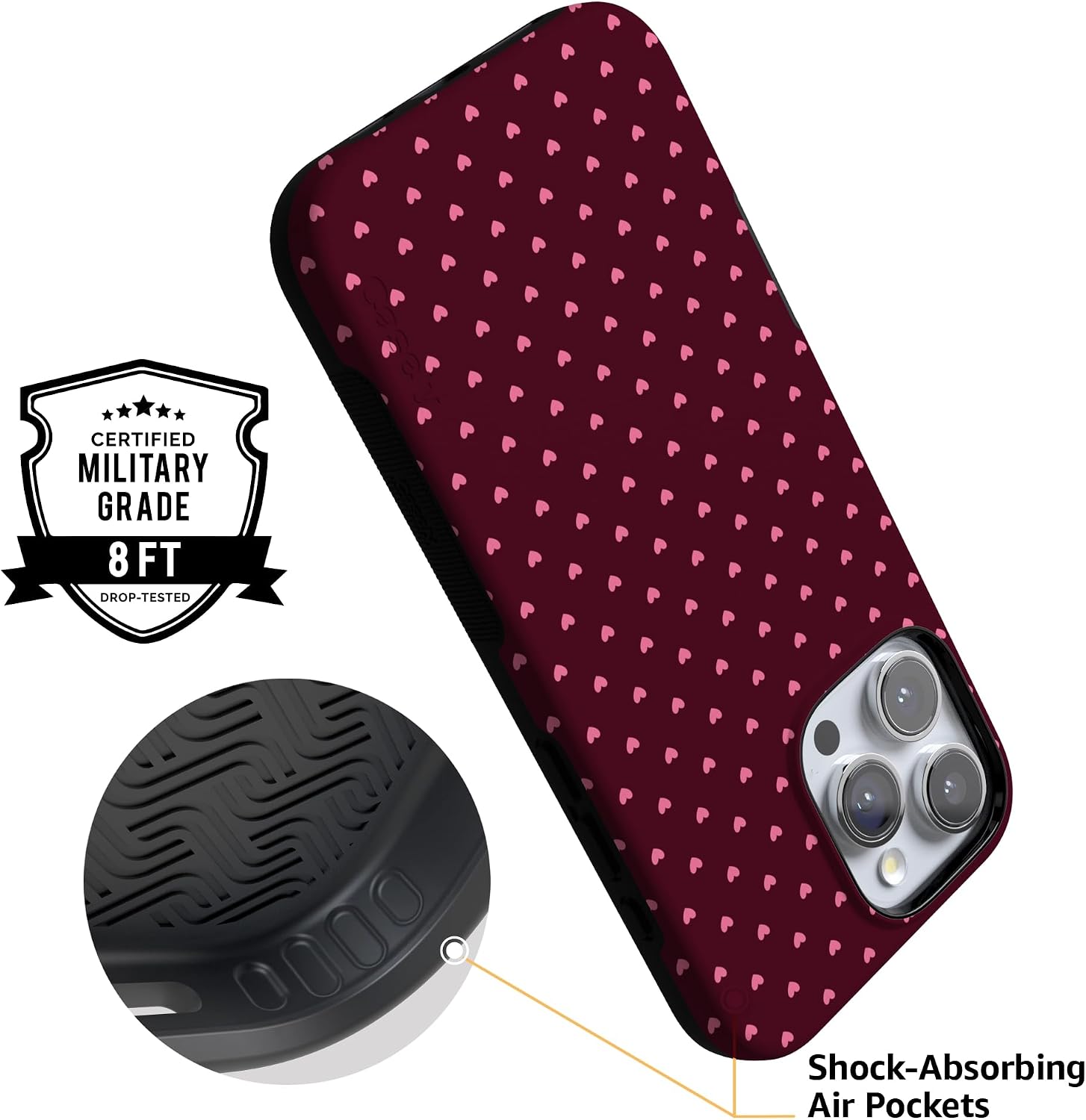 Casely iPhone 16 Pro Case | Heart Noir | Tiny Hearts | Bold Protective Design | MagSafe Compatible Design