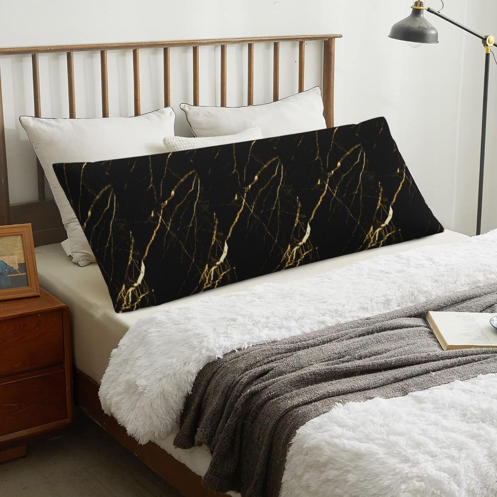Golden Black Marble Nature, Body Pillow Cover with Zipper,Long Body Pillowcase 20 x 60 in