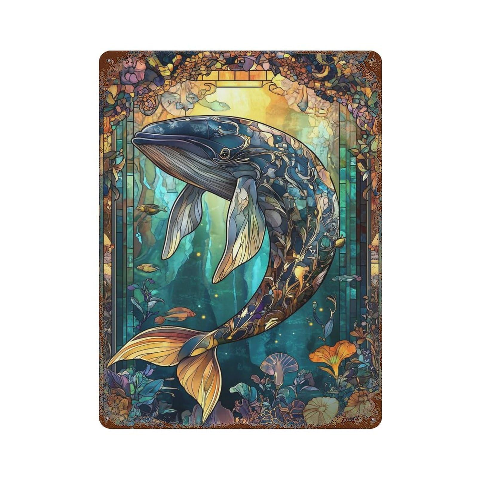 Rust Effect Whale Distressed Metal Wall Sign 15.7"x11.8", Decorative Metal Wall Art for Living Room, Hallway And Home Decor