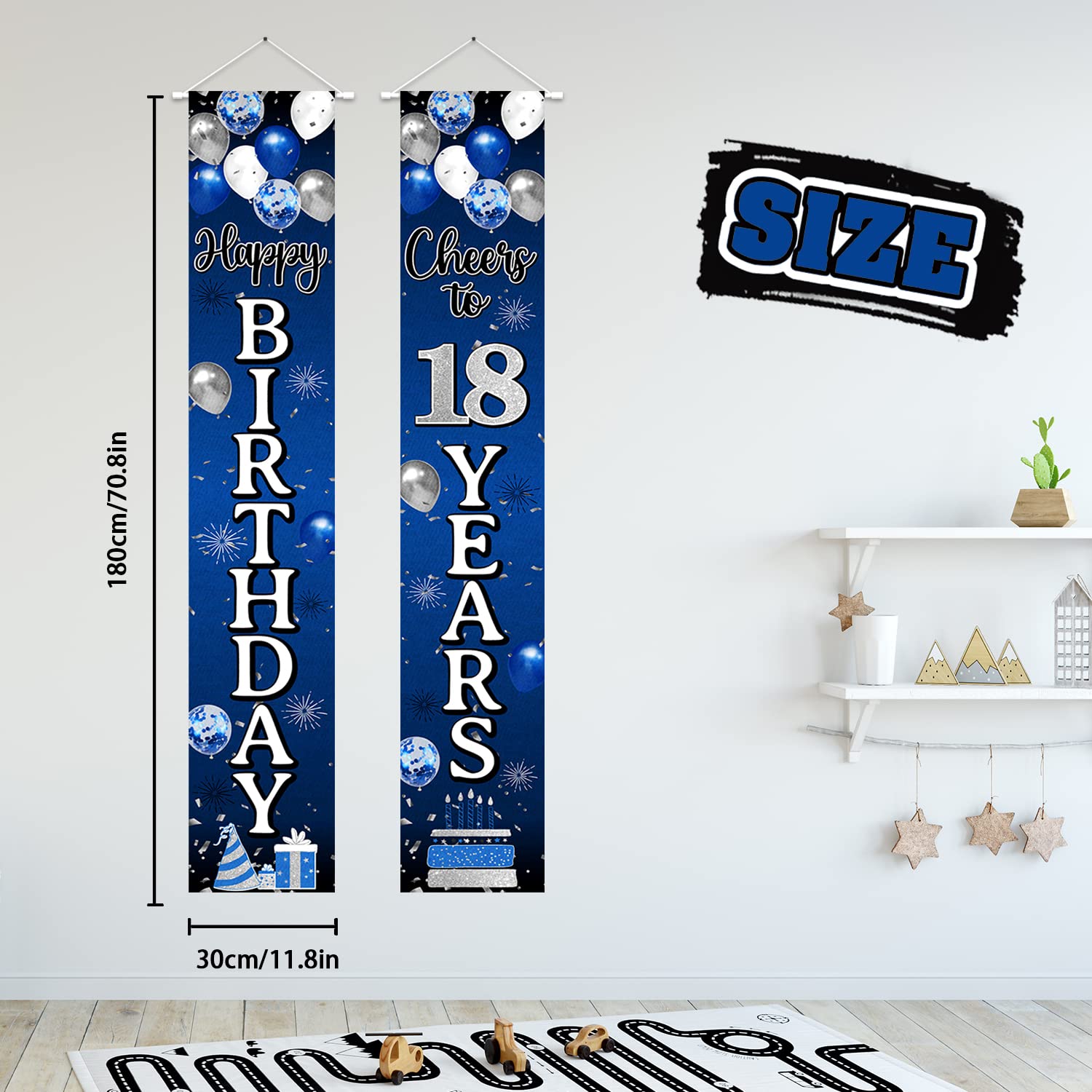 Nelbiirth Happy 18th Birthday Decorations Kit - Large Blue & Silver Backdrop Banner, Balloons, Party Supplies - View #4