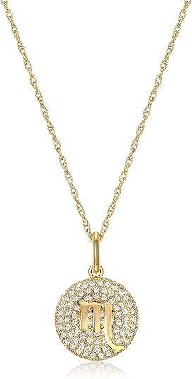 MORGAN & PAIGE .925 Sterling Silver 14K Yellow Gold Plated Cubic Zirconia Zodiac Sign Pendant Necklaces for Women - Zodiac Sign Silver Necklace for Women, Hypoallergenic Jewelry for Her, 18