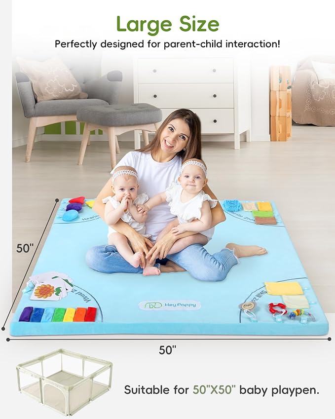 Baby Play Mat Azul 50x50 pulgadas Zonas Sensoriales miniatura 2