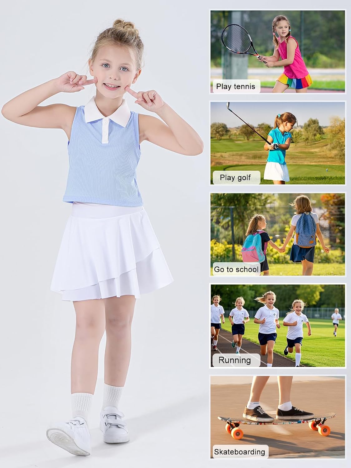 Bezioner Girls Polo Shirts Sleeveless Tennis T-Shirts Collared Golf Shirt Athletic Tank Tops for Gym Workout Running