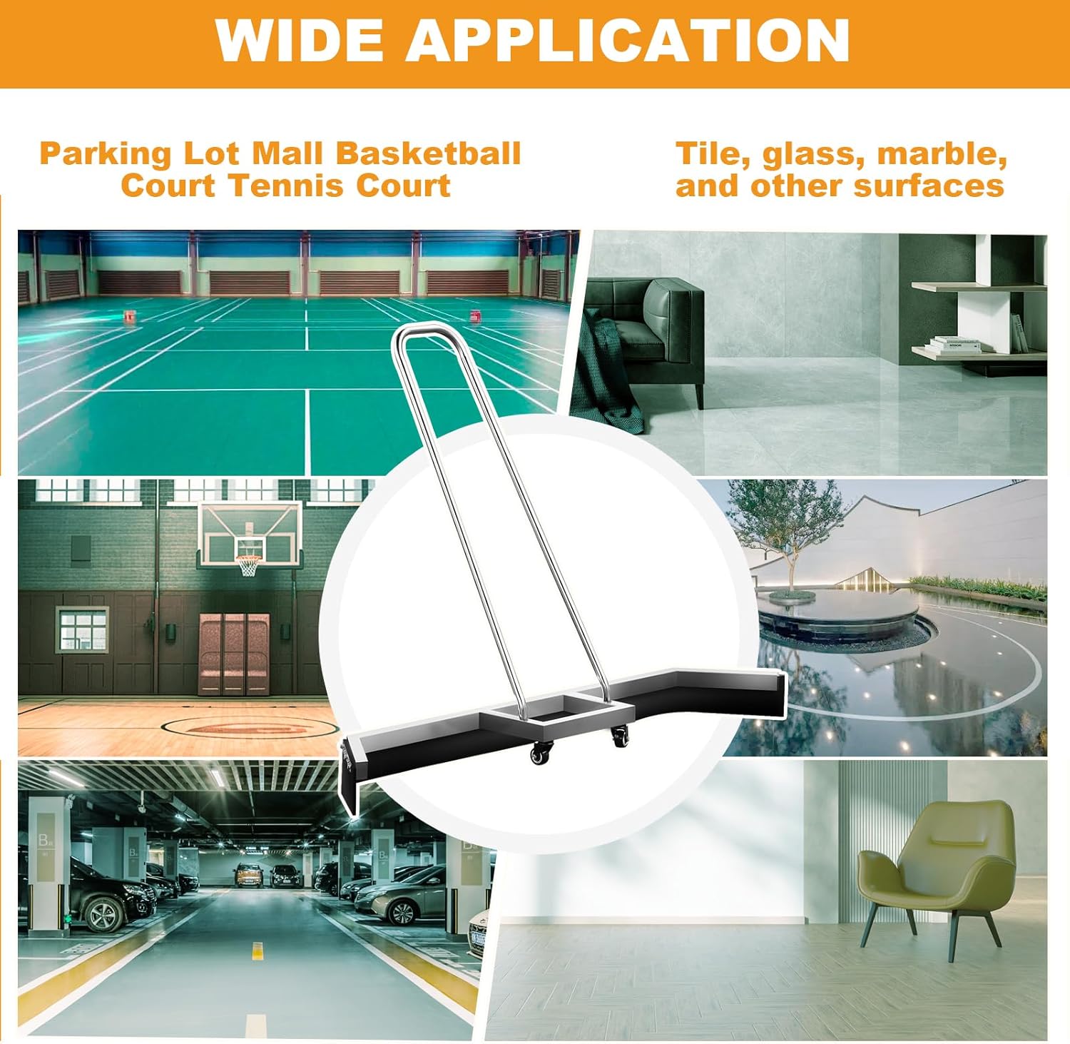 4.3FT Sport Tennis Court Squeegee Floor Squeegee Heavy Duty Commercial Squeegee for Floors with 2PCs EVA Foam Blade