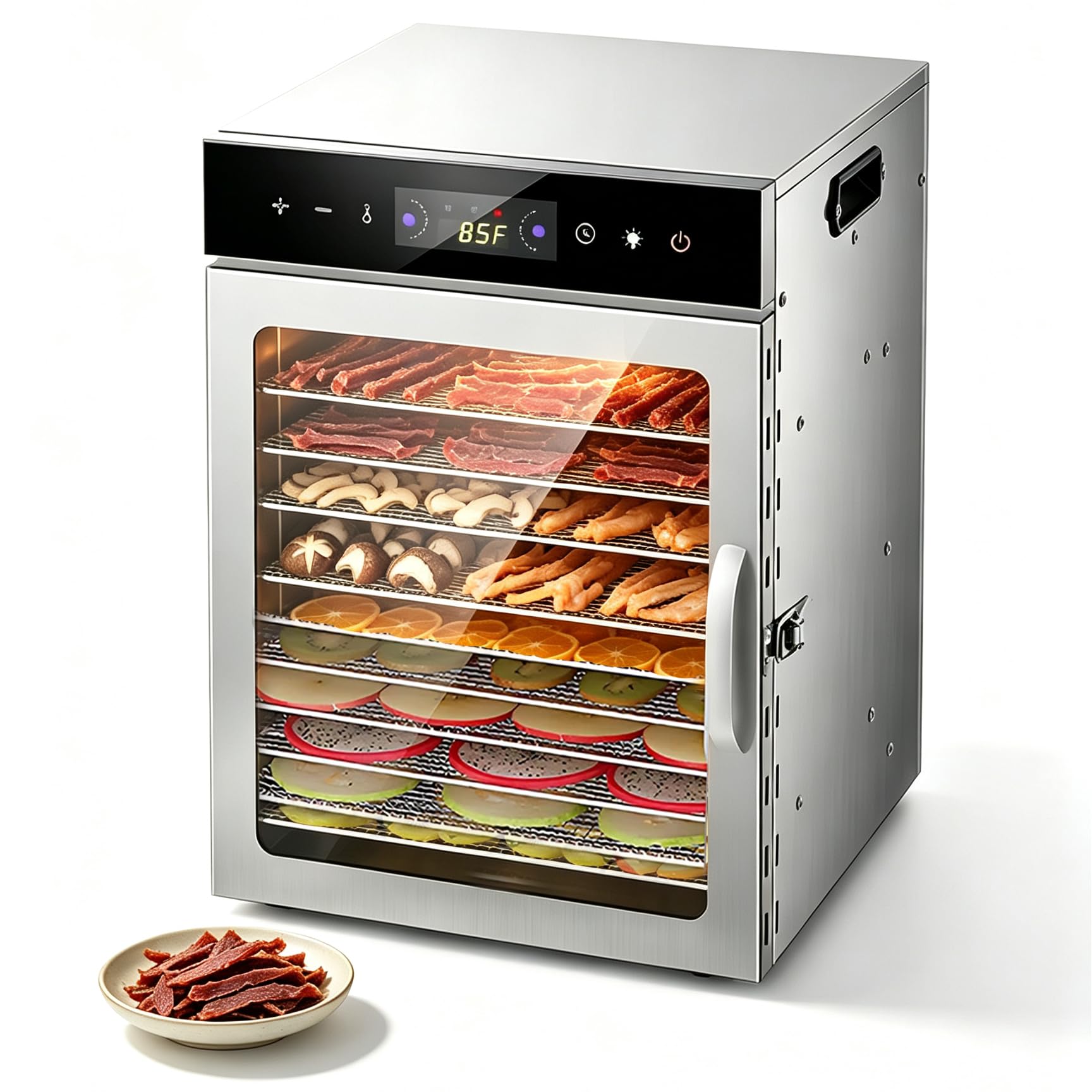 Deshidratador alimentario 800 W con 12 bandejas de acero inoxidable (plata)
