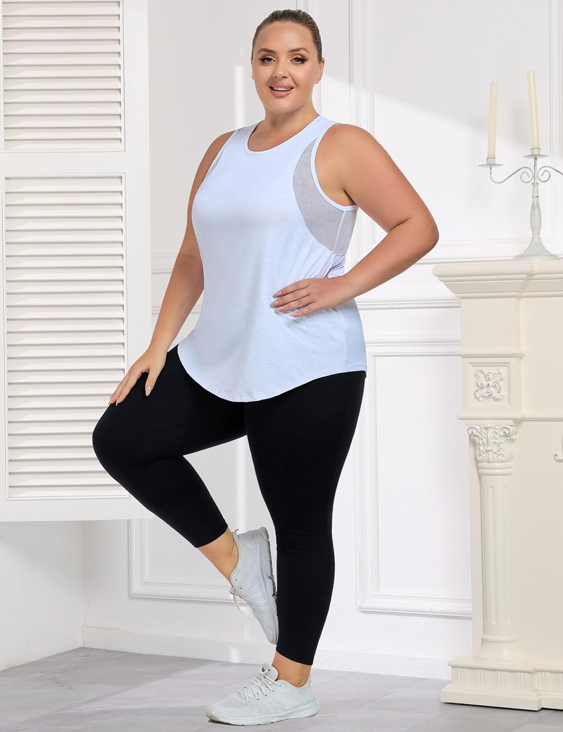 Women's Plus Size Workout Tank Tops with Mesh, XL-5XL Athletic Sleeveless Shirts Loose Fit, Flowy Yoga Tunic Top - Image 3