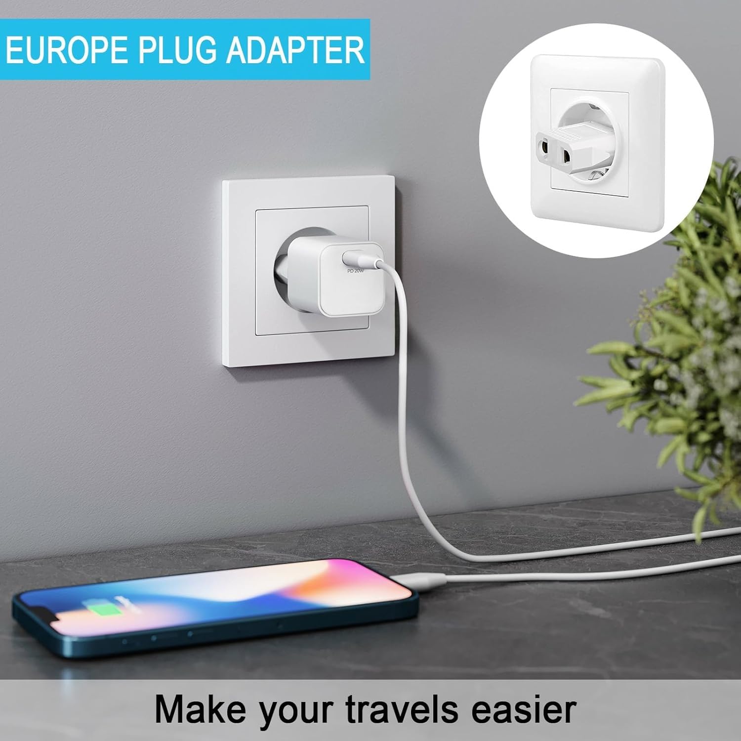 Adaptador de Enchufe de EEUU a Enchufe Europeo, Adaptador de Corriente Americano a Europeo, Enchufe Viaje, 125 ~ 250 V/6 A, potencia máxima a 250 V: 1500W, Blanco, 4 unidades - imagen 4